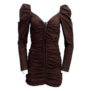 Zara brown ruched long sleeve mini dress